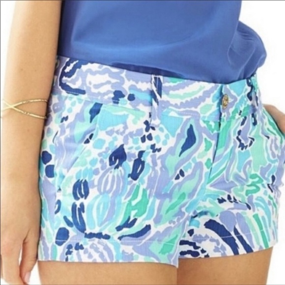 Lilly Pulitzer The Walsh Ink Print Periwinkle Sea Green Cotton Shorts - Picture 13 of 13